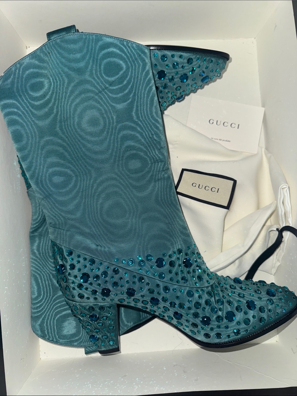 Gucci Teal Crystal-Embellished Cowboy Boots